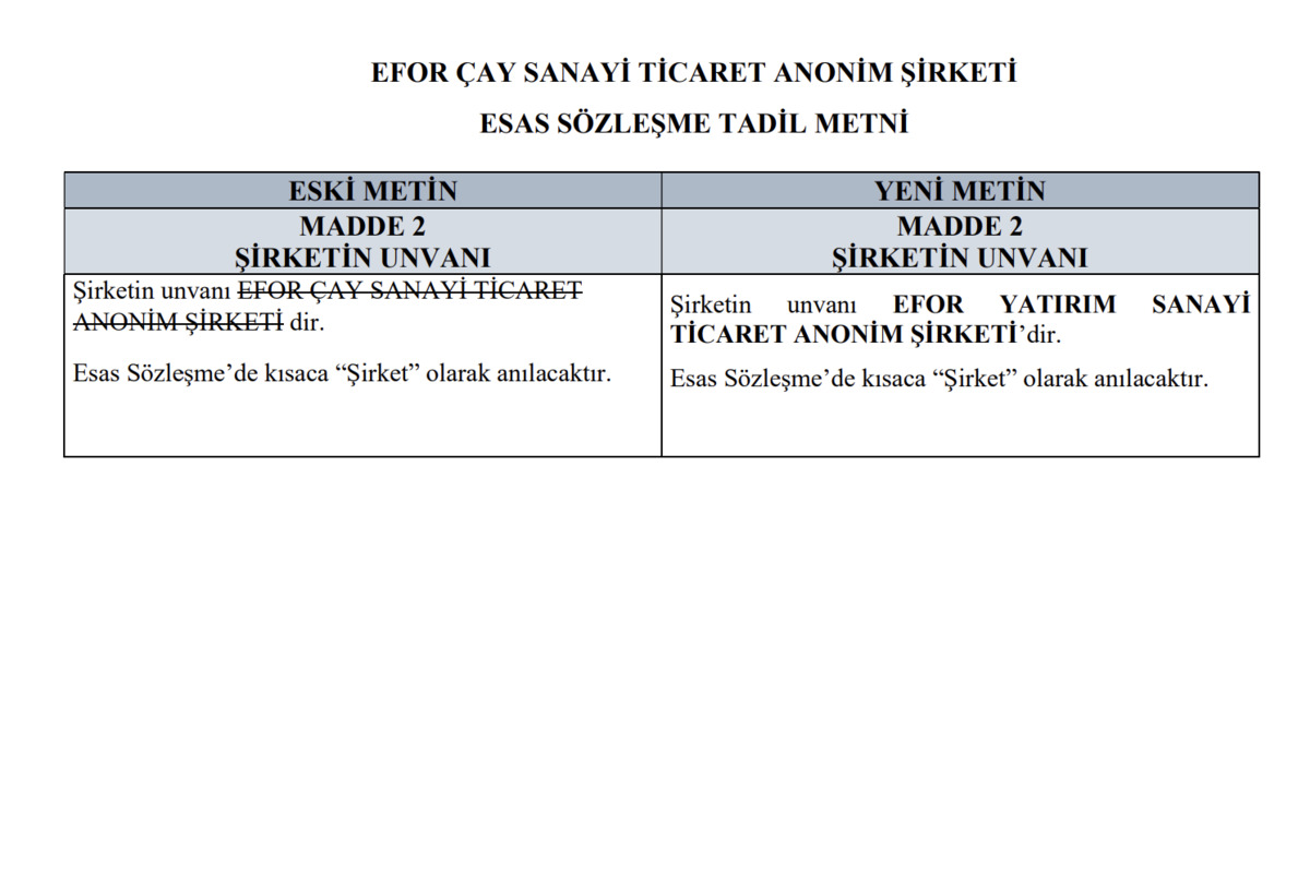Efor Çay Sanayi unvan değişikliğini duyurdu! Nedeni açıklandı, Görsel 1