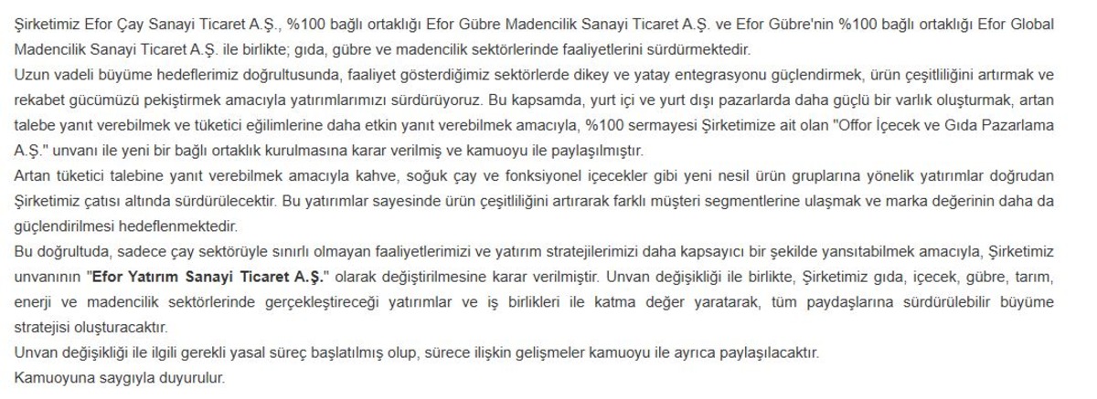 Efor Çay Sanayi unvan değişikliğini duyurdu! Nedeni açıklandı, Görsel 2
