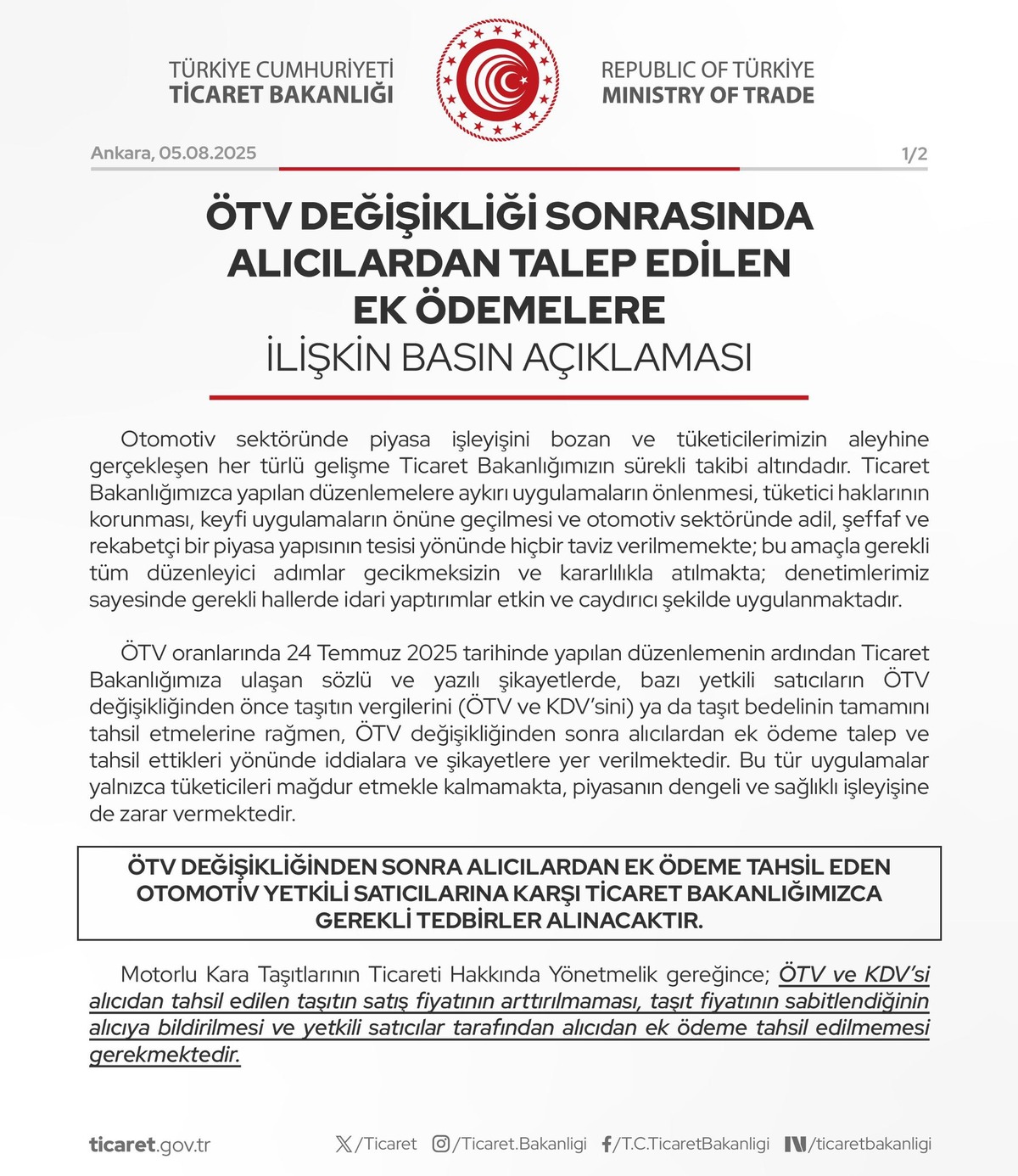 Ticaret Bakanlığı duyurdu! &Ouml;TV farkı alan bayilere uygulanacak: "Gerekli tedbirler alınacaktır", G&ouml;rsel 2