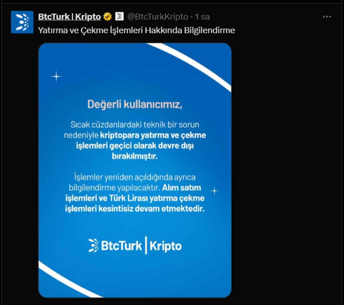 BtcTurk işlemleri askıya aldı: Hacker iddiaları yayıldı, G&ouml;rsel 1
