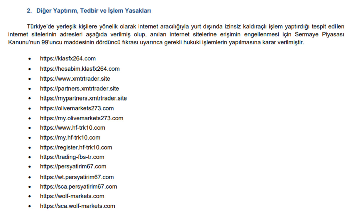 SPK b&uuml;lteni paylaştı: 1 şirkete para cezası, bazı sitelere erişim yasağı geldi, G&ouml;rsel 3