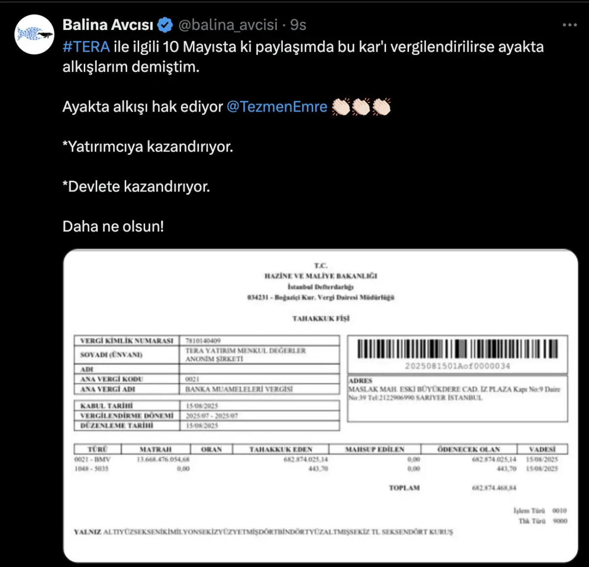 Balina Avcısı&rsquo;nın paylaşımı tartışma yarattı: Vergi fişi k&acirc;rdan değil, işlemden, G&ouml;rsel 1