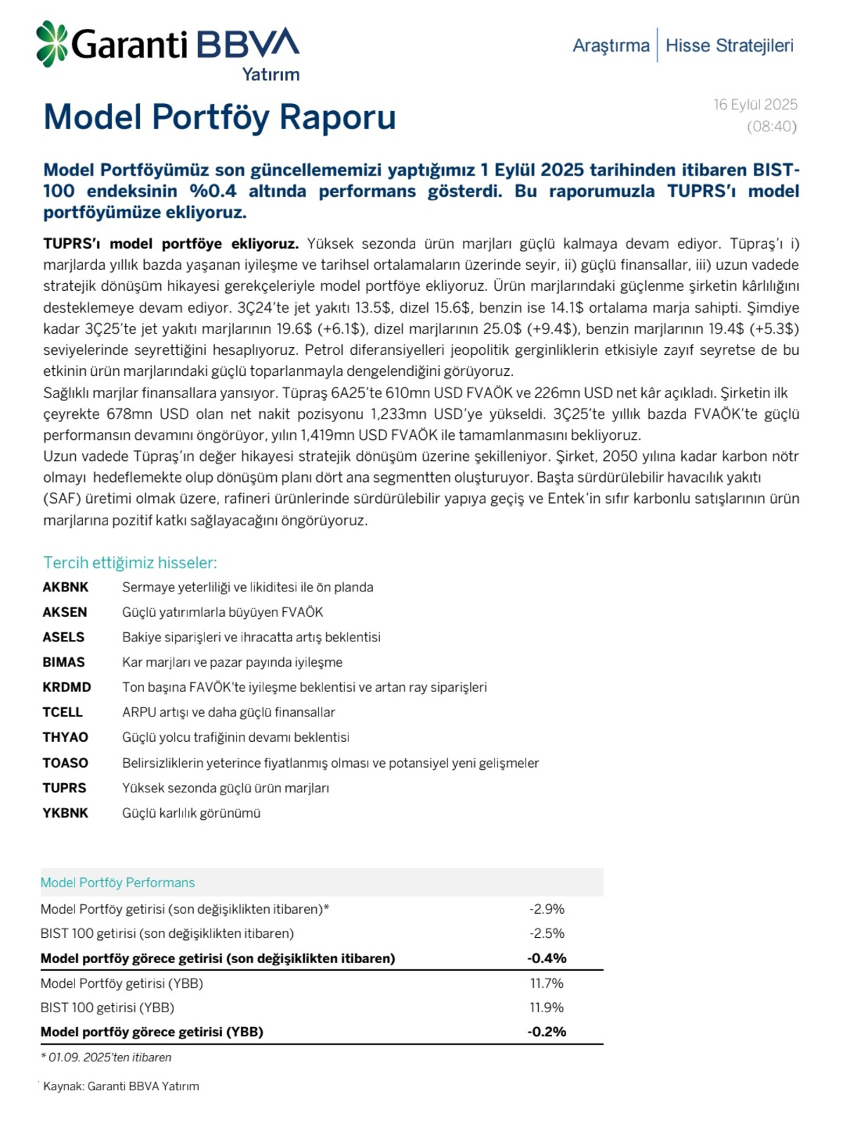 Garanti BBVA Yatırım, T&uuml;praş&rsquo;ı model portf&ouml;y&uuml;ne ekledi, G&ouml;rsel 1