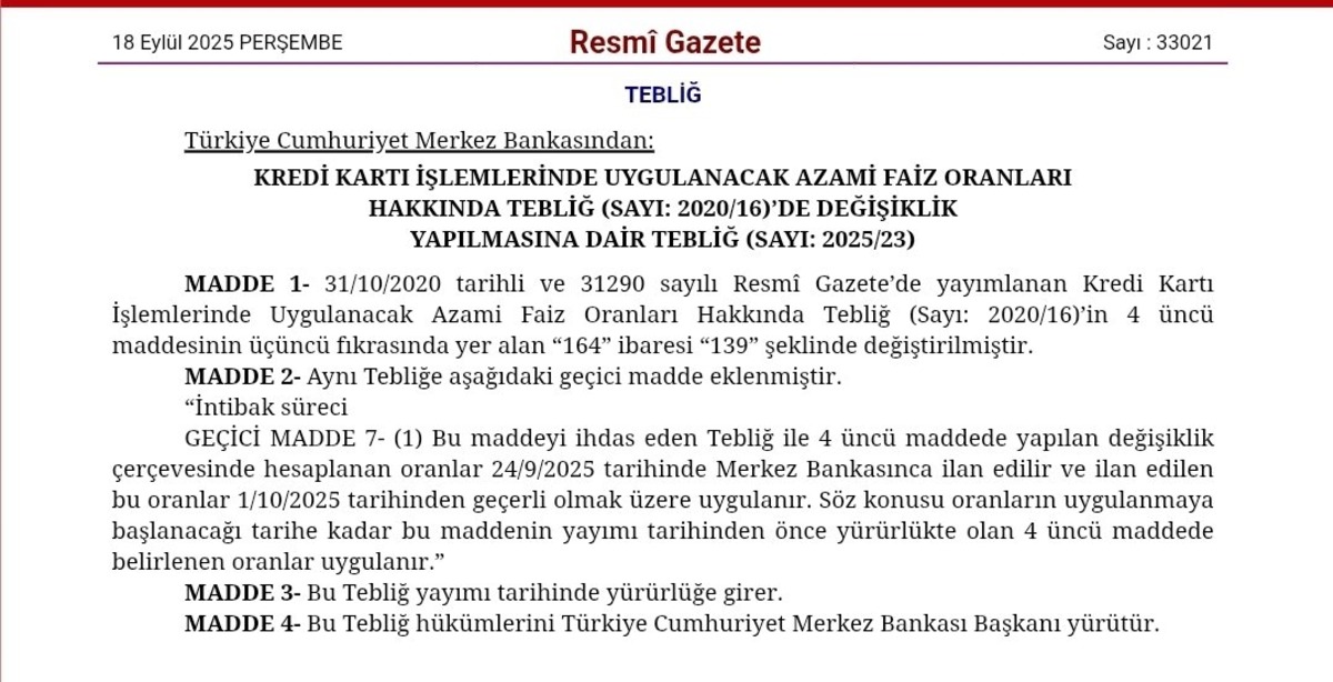 Resmi Gazete de yayımlandı! Kredi kartı faizlerinde indirim: Tarih belli oldu, G&ouml;rsel 1
