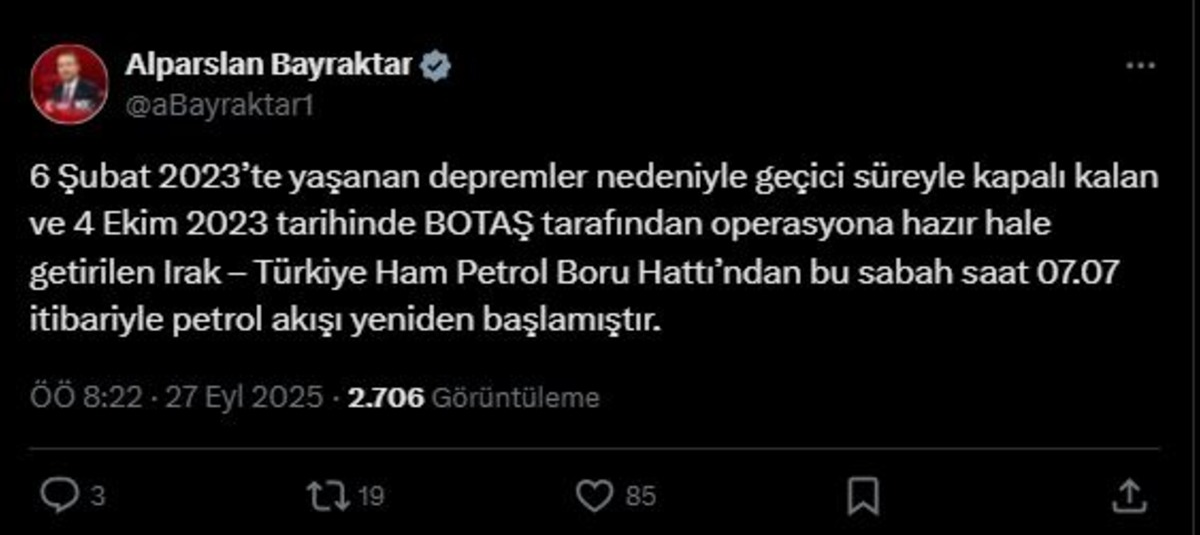 Bakan Bayraktar duyurdu! Irak-Türkiye Ham Petrol Boru Hattı nda yeni gelişme, Görsel 1
