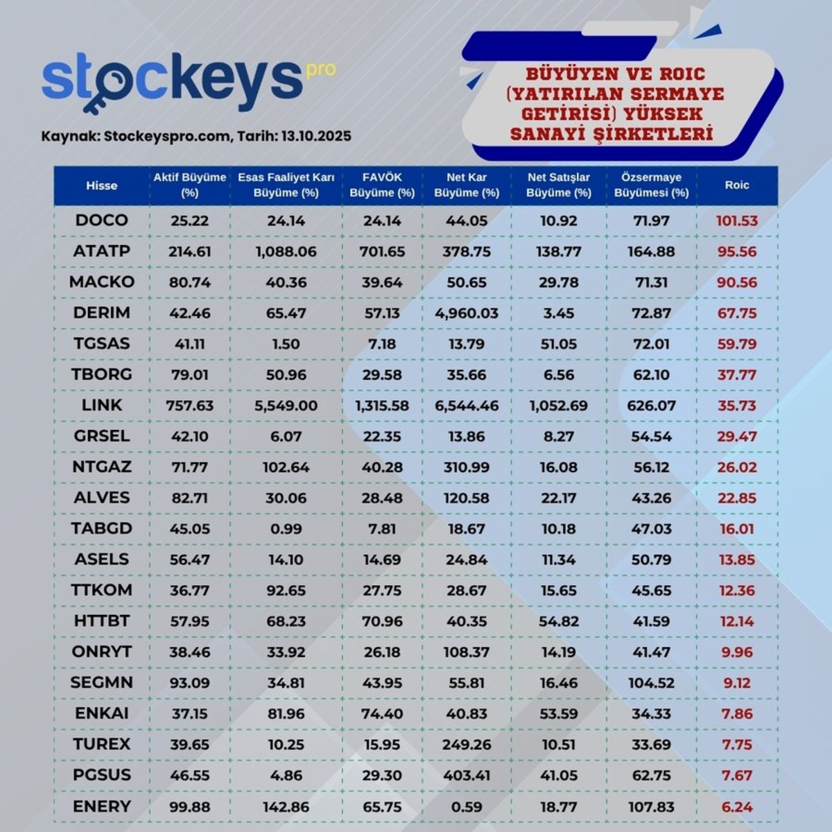 DOCO, LINK, MACKO...İşte ROIC oranı yüksek sanayi şirketleri, Görsel 1