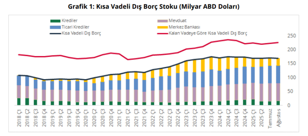 TCMB a&ccedil;ıkladı: Kısa vadeli dış bor&ccedil; d&uuml;ş&uuml;şte! Bor&ccedil;luluk 169.8 milyar dolara indi, G&ouml;rsel 1