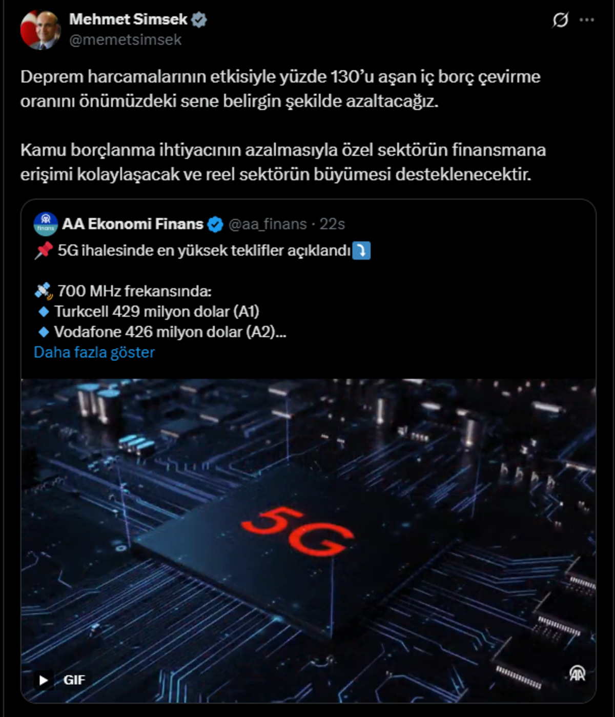 Bakan Şimşek ten bor&ccedil;lanma mesajı: "Y&uuml;zde130 u aşan oran azalacak!", G&ouml;rsel 1