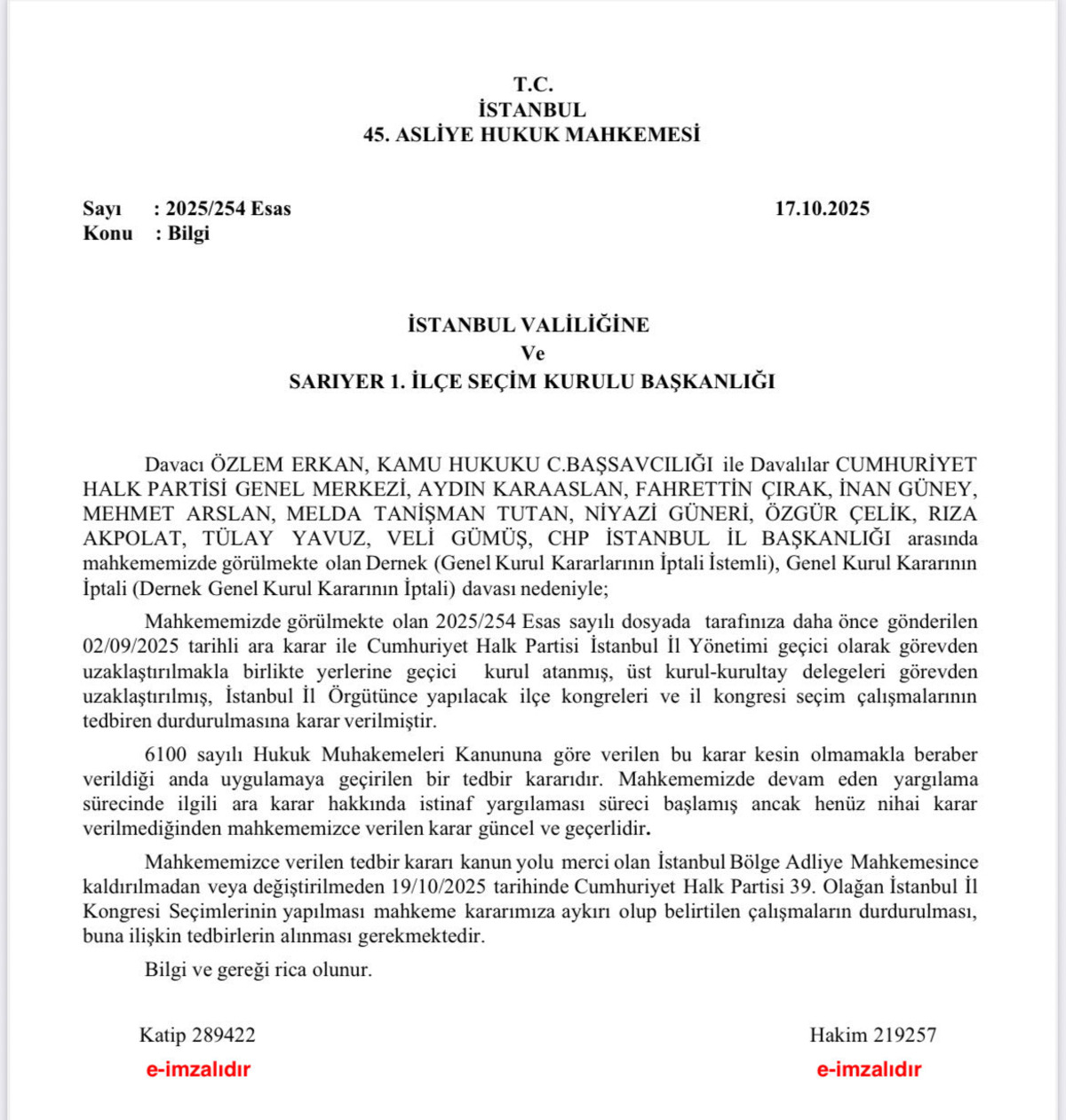 CHP İstanbul İl Kongresi Mahkeme Kararıyla Durduruldu, G&ouml;rsel 1