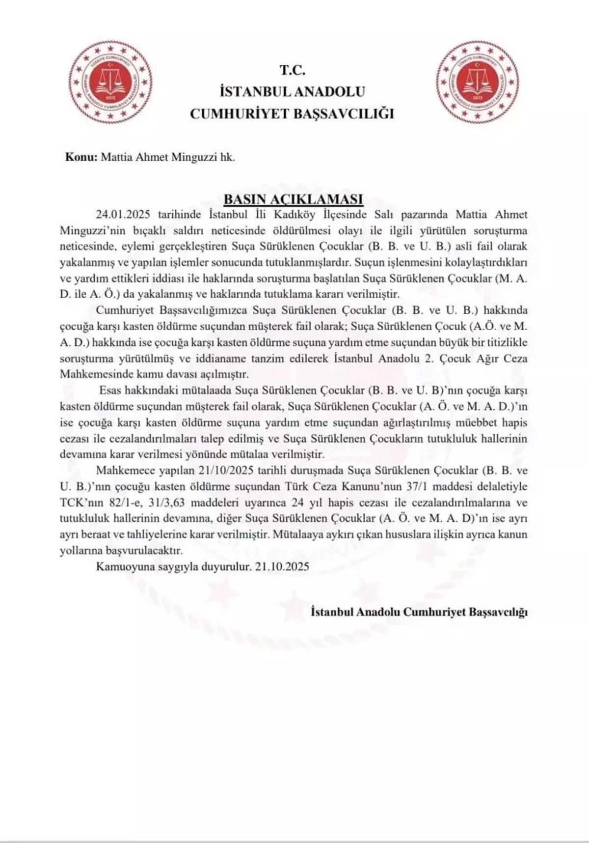 Mattia Ahmet Minguzzi davasında karar! Başsavcılık itiraz etti, G&ouml;rsel 1
