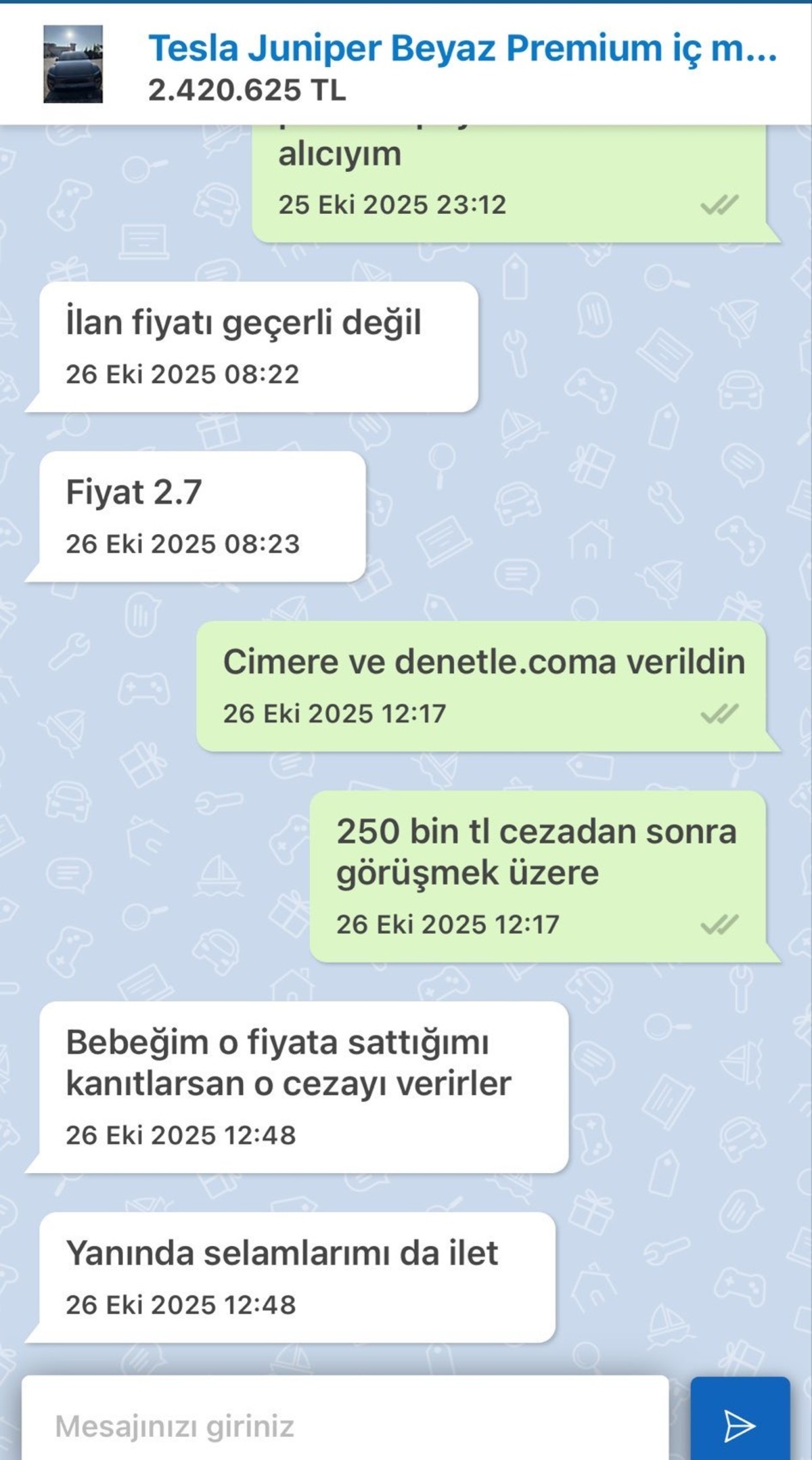 Tesla ilanında şaşırtan yanıt: &ldquo;İlan fiyatı ge&ccedil;erli değil, bebeğim&rdquo;, G&ouml;rsel 1