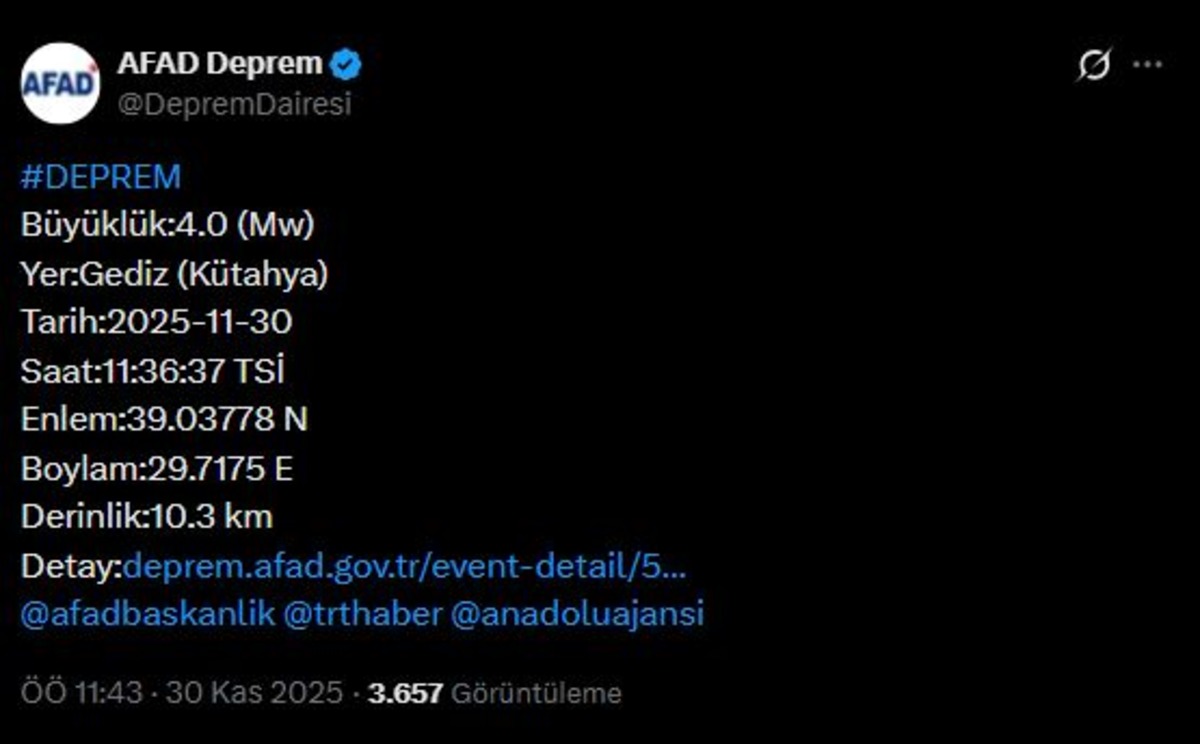 AFAD duyurdu! K&uuml;tahya da korkutan deprem, G&ouml;rsel 1