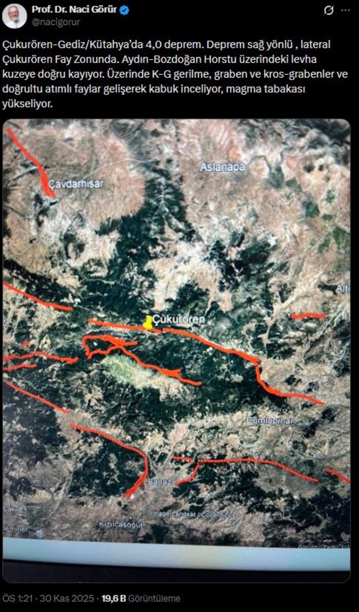 K&uuml;tahya daki depremin ardından Naci G&ouml;r&uuml;r den  Magma  uyarısı, G&ouml;rsel 2