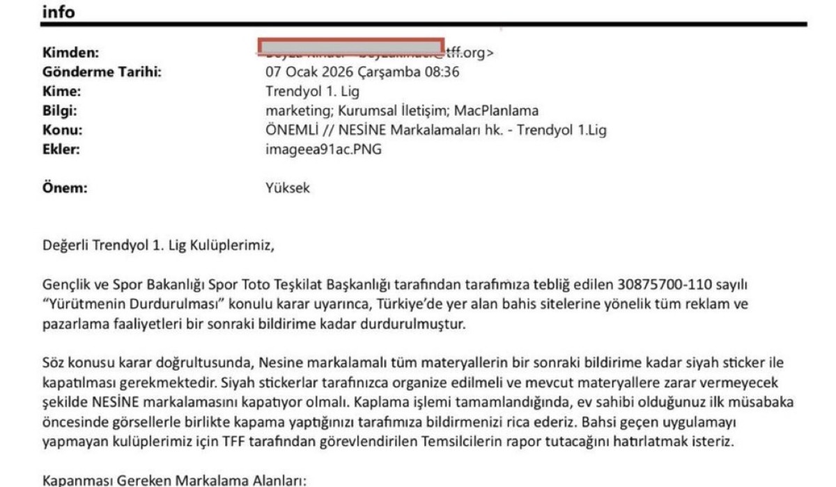 Trendyol 1. Lig&rsquo;e resmi yazı g&ouml;nderildi: Bahis reklamları durduruldu, G&ouml;rsel 1