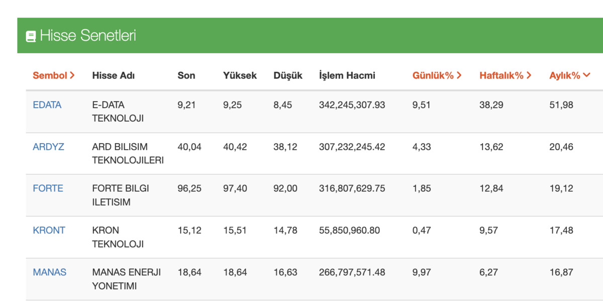 7 günde yüzde 15’den fazla kazandıran bilişim hisseleri, Görsel 2