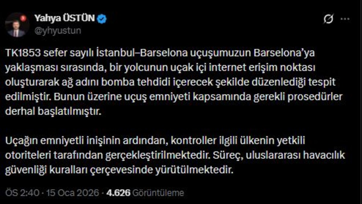 THY nin İstanbul-Barselona u&ccedil;uşunda bomba paniği! İlk a&ccedil;ıklama geldi, G&ouml;rsel 1