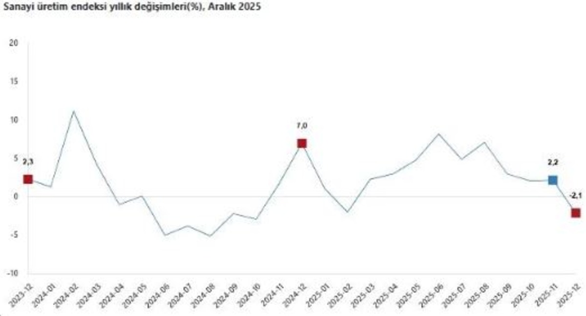 TÜİK açıkladı! Sanayi üretimi Aralık 2025 te yüzde 2 den fazla azaldı, Görsel 1