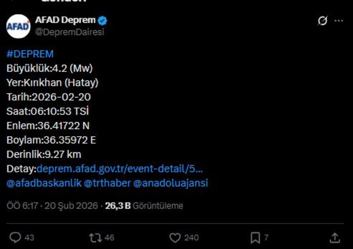 AFAD duyurdu! Hatay da sabah saatlerinde korkutan deprem, Görsel 1