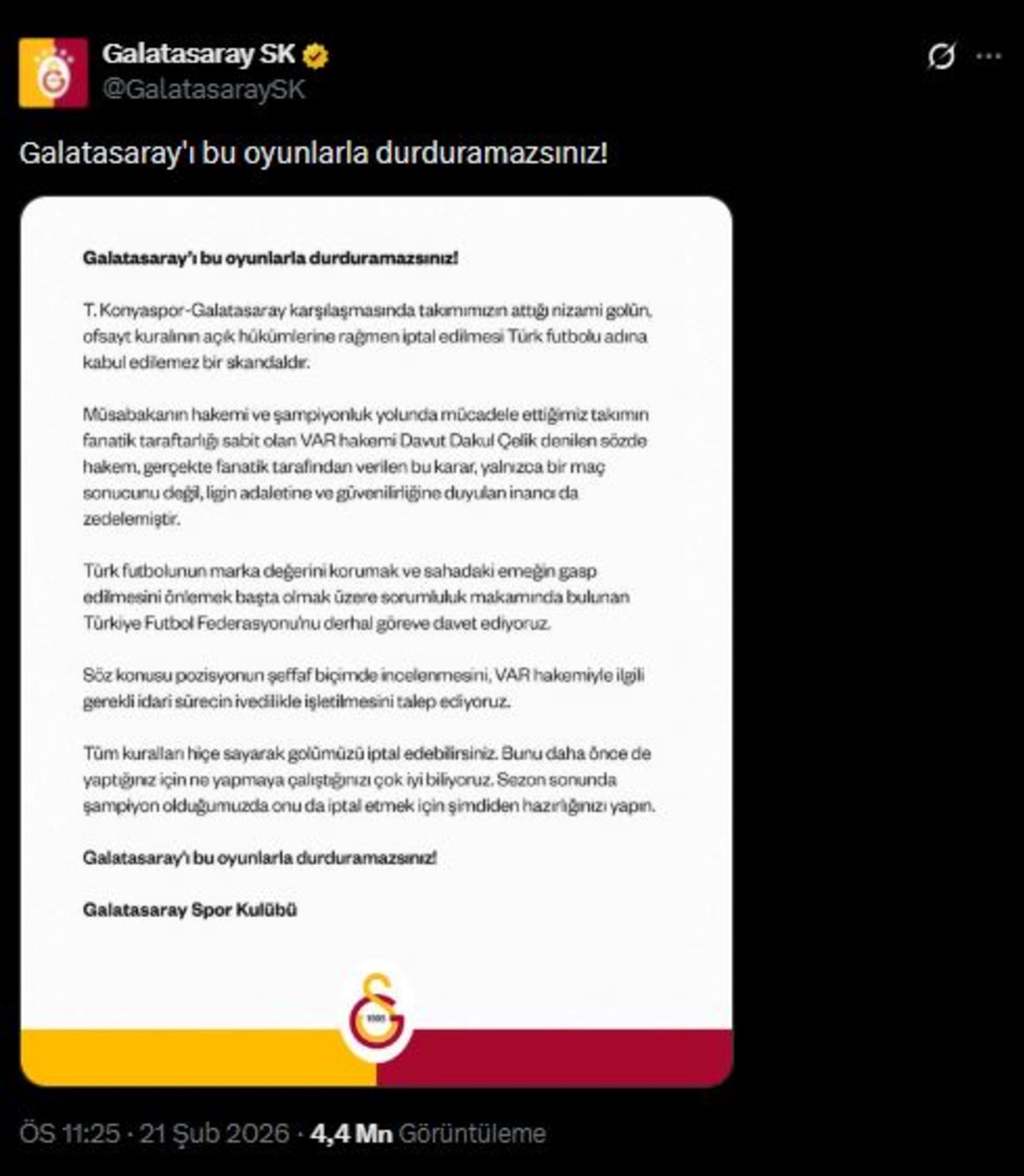 TFF den Galatasaray a tek c&uuml;mlelik a&ccedil;ıklama! "Futbol ayak oyunu değil, bir spordur", G&ouml;rsel 2