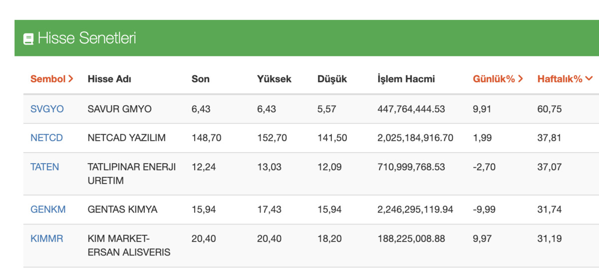 Bir Haftada 100 Bin TL&rsquo;yi 160 Bin TL Yapan Hisseler, G&ouml;rsel 1