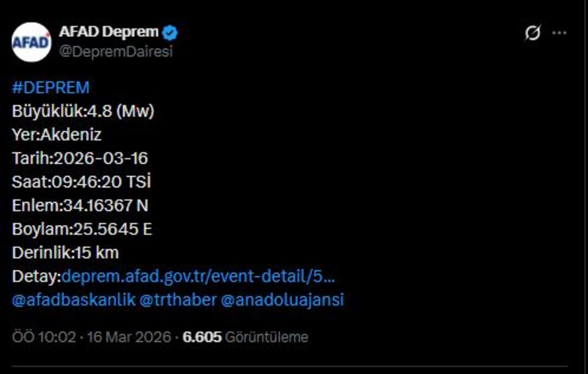 AFAD duyurdu! Akdeniz de 4.8 b&uuml;y&uuml;kl&uuml;ğ&uuml;nde deprem, G&ouml;rsel 1