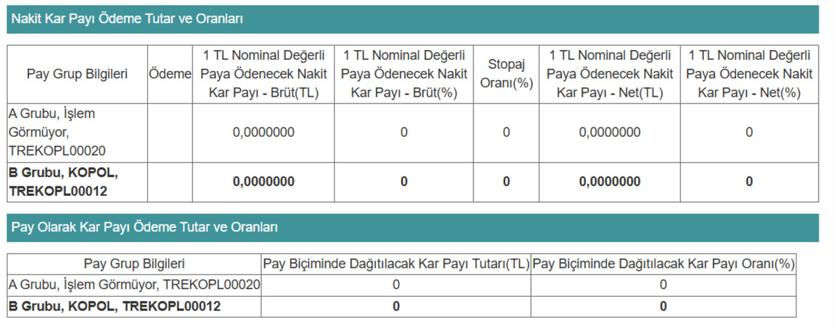 Koza Polyester den (KOPOL) "Kar yok, temettü yok" açıklaması, Görsel 1