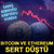 Bitcoin'de sert d&uuml;ş&uuml;ş! Ethereum'da kayıp %4'&uuml; aştı