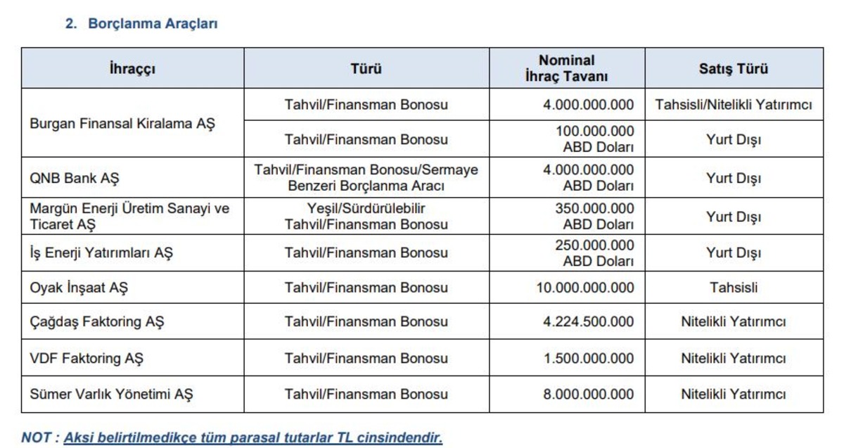 8 şirketin bor&ccedil;lanma aracı ihracına SPK dan onay, G&ouml;rsel 1