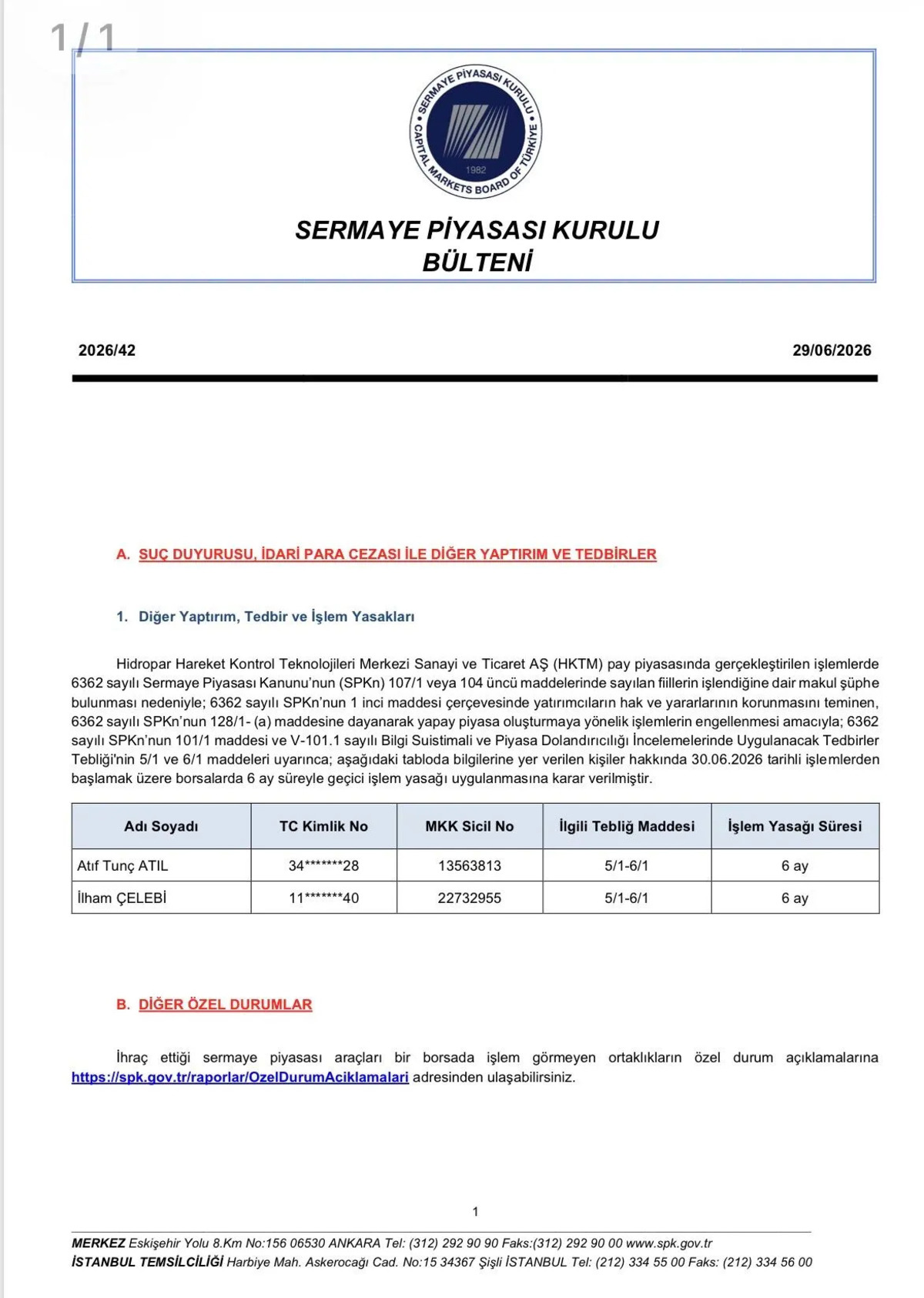 SPK dan HKTM paylarında 2 yatırımcıya işlem yasağı!, G&ouml;rsel 1