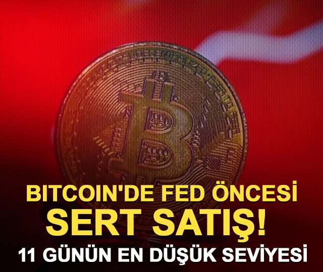 Bitcoin'de Fed &ouml;ncesi sert satış! 11 g&uuml;n&uuml;n en d&uuml;ş&uuml;k seviyesi