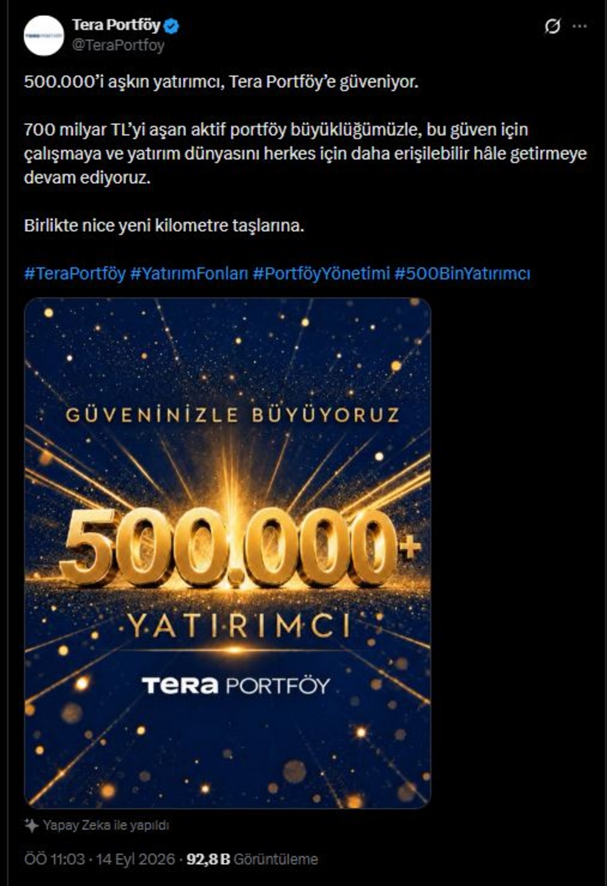 Tera Portföy ün yatırımcı sayısı 500 bini aştı!, Görsel 1