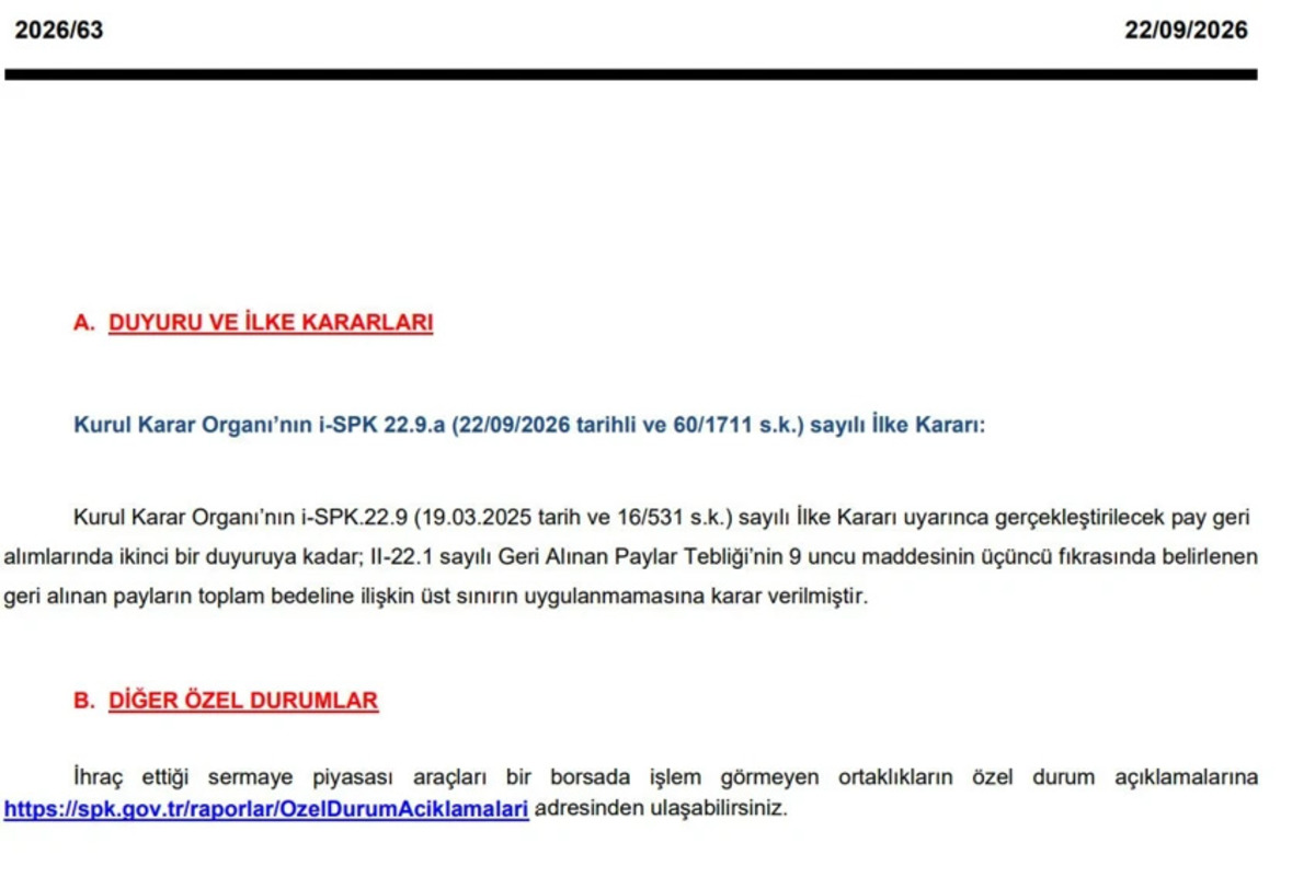 SPK a&ccedil;ıkladı! Hisse geri alımlarında &uuml;st sınır kaldırıldı, G&ouml;rsel 1