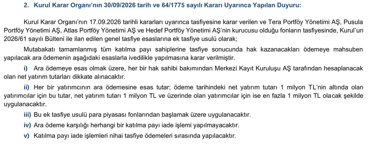 SPK dan Tera, Pusula, Atlas ve Hedef fonları i&ccedil;in ara &ouml;deme kararı!, G&ouml;rsel 1