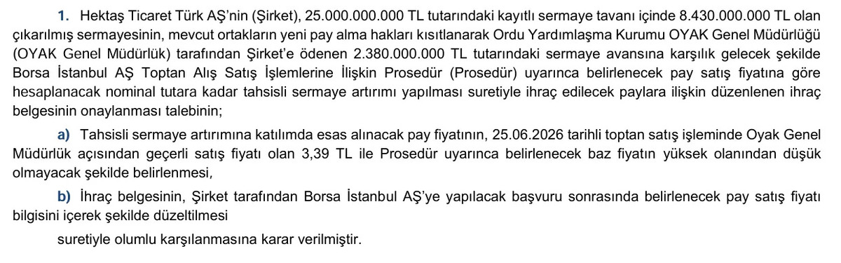 Hektaş ın 2,38 milyar TL lik sermaye artırımına SPK dan şartlı onay, G&ouml;rsel 1