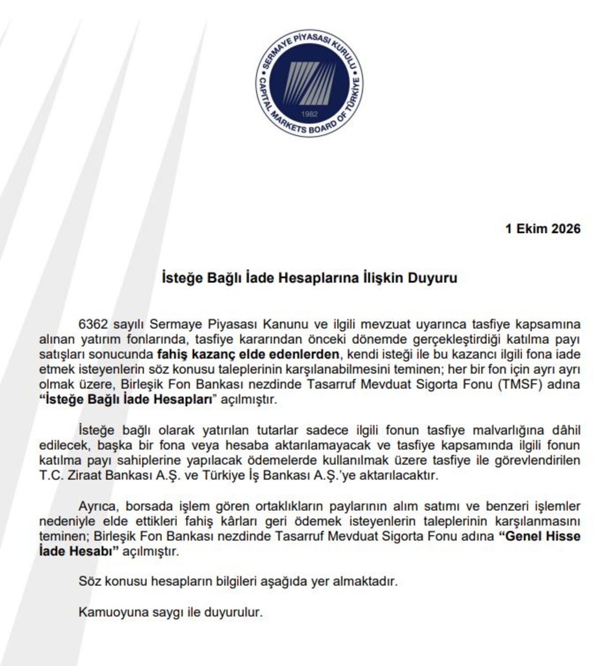SPK duyurdu! Fonlarda "İsteğe Bağlı İade Hesapları" a&ccedil;ıldı, G&ouml;rsel 1